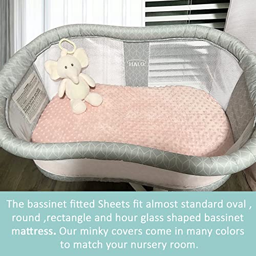 Image of Owlowla Bassinet Sheet Set,Ultra Soft Minky Cradle Sheets Universal Fitted Bassinet Pad /Mattress for Baby Boys Girls(Grey /Pink)