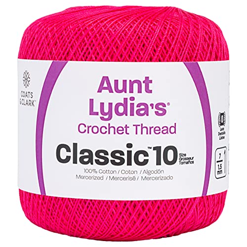 Image of Coats Crochet 154.0332 Aunt Lydia's Cotton Classic Size 10, Hot Pink