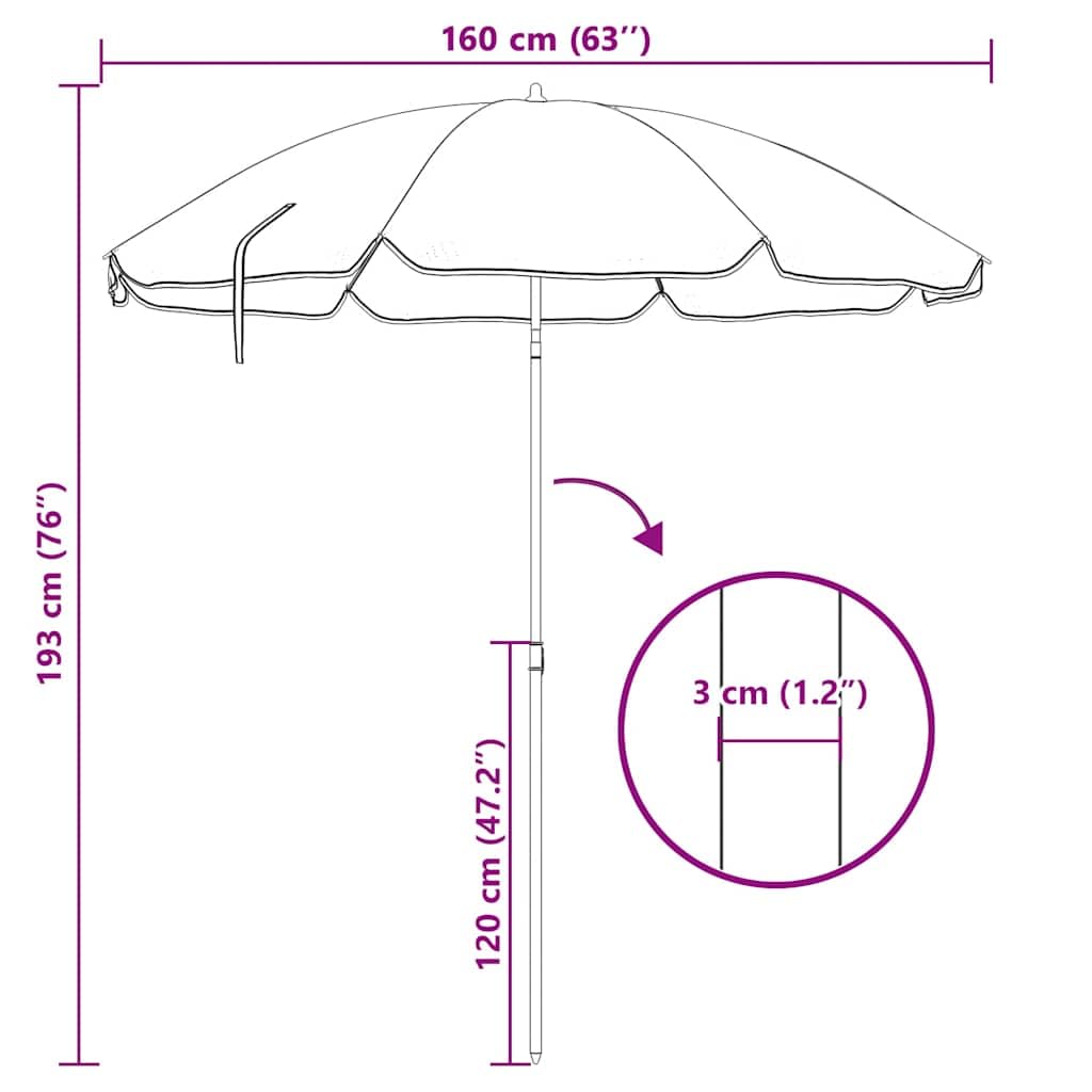 Generisch Parasol przeciwsłoneczny z poliestru ze stalowym masztem, kolor piaskowy 180 cm, wzór kwiatowy, regulowana wysokość i funkcja przechylania, osiem mocnych żeber parasola, składany do łatwego