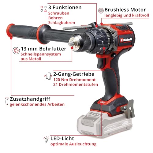 Einhell Professional Akku-Schlagbohrschrauber TP-CD 18/120 Li-i BL-Solo Power X-Change (18 V, Brushless, 120 Nm, Schlagbohrfunktion, 13 mm Bohrfutter, 2 Gang, ohne Akku)