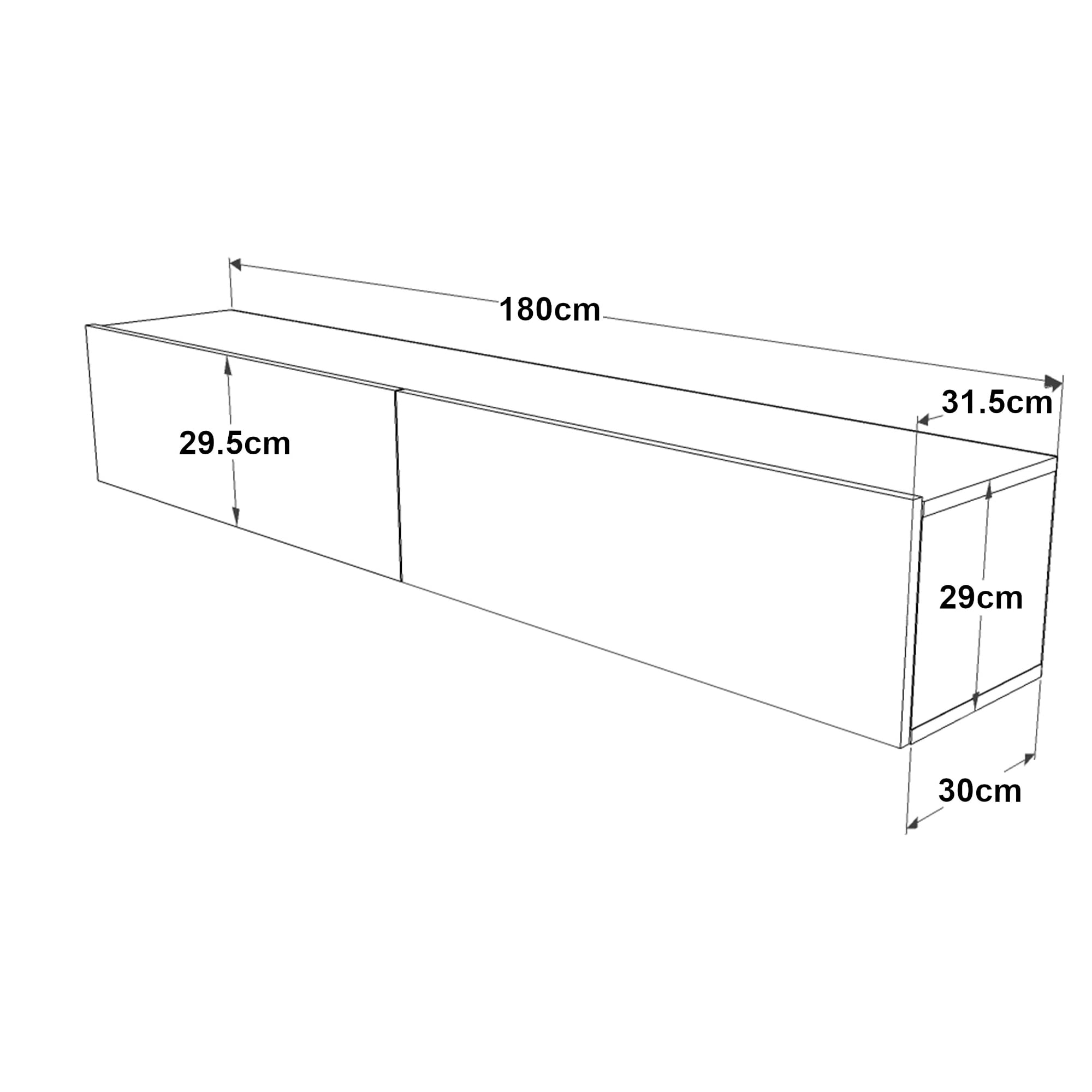 [en.casa] Meuble TV Support Télé Suspendue au Mur avec Compartiments de Rangement Banc Télévision Moderne Flottante pour Salon Chambre Panneau de Particules 30 x 180 x 32 cm Effet Chêne Rustique