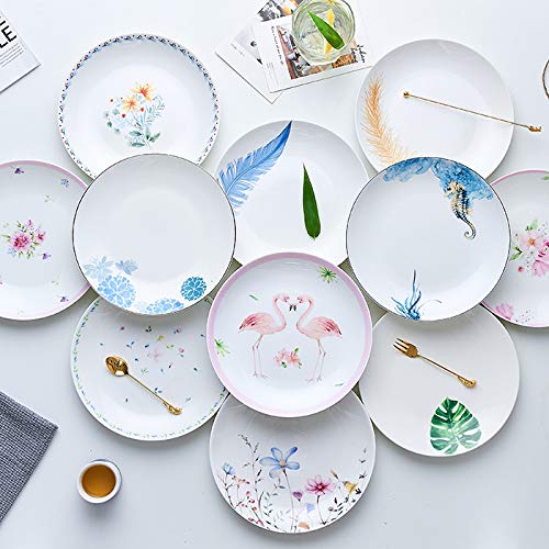 Colias Wing 8" Pink Flamingos Pattern Stylish Design Ceramic Salad/Pasta/Fruit/Appetizer/Dessert Dishes Holiday Plates Christmas Dinner Plates-Set Of 4-Round #TOP2