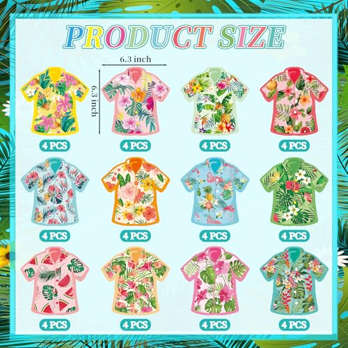 Image of 48Pcs Hawaiian Flower Shirt Cutouts Summer Bulletin Board Decorations Colorful Flower Shirt Paper Cut-Outs Tropical Theme Cutouts for Summer Party Home Office School Classroom Decor