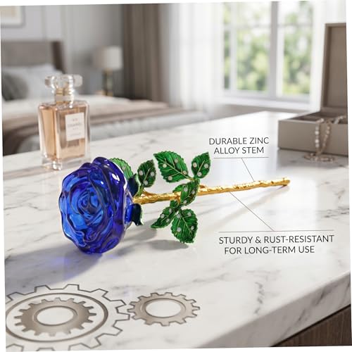 Rosa de cristal azul con tallo elegante para decoracion del hogar 3