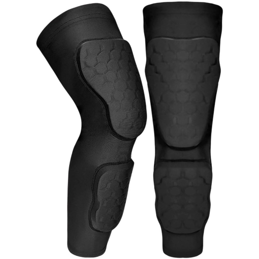 Fituenly 2 Pack Padded Knee and Shin Guards, Leg Sleeve with Knee Brace and Calf Protection for Football, Basketball, Soccer and Baseball