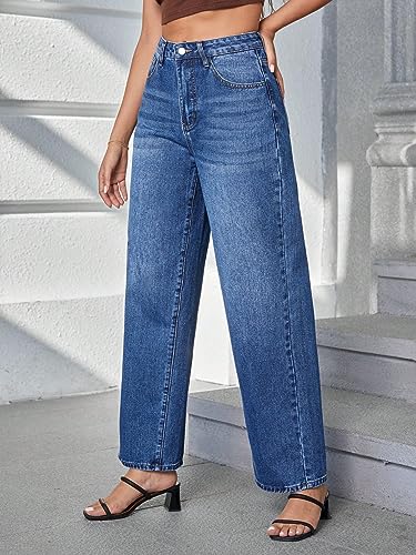 Image of DEELMO Women's Wide Leg Denim Jeans High Rise Loose Fit | Stretchy Casual Straight Pants Trendy | Comfortable Everyday Fashion Jeans for Women