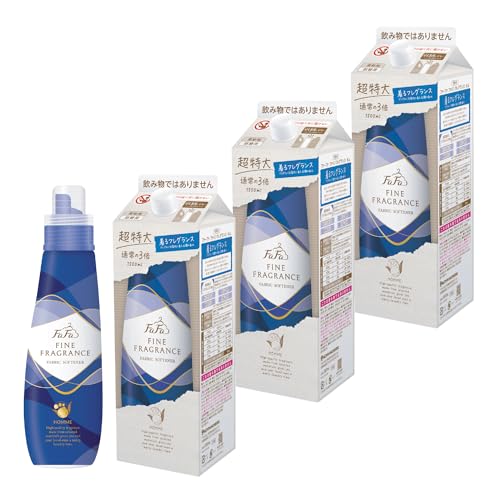 ファーファ 濃縮 柔軟剤 ファインフレグランス オム 本体 (600ml) 1個 + 詰替 エコ パック 超特大 (1500ml) 3個 セット クリスタル ムスク の香り