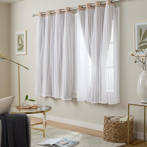 Image of TOWN & COUNTRY LUXE Talia Layer Indoor Curtains, Sheer and Room Darkening Blackout, Grommet Top, Energy Efficient Set, 52 inchx63 inch, Rose Blush (Pack of 12)