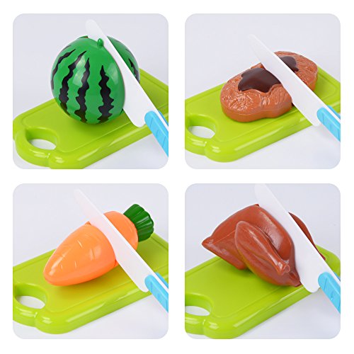 NextX Pretend Play Food Toys for Girls and Boys, Kitchen Cutting Fruits & Vegetables Set with Storage Basket for Kids
