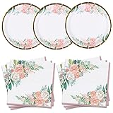 Pandecor Floral Birthday Themed Party Disposable Plates and Napkins Party Supplies Set,Serve up to 2