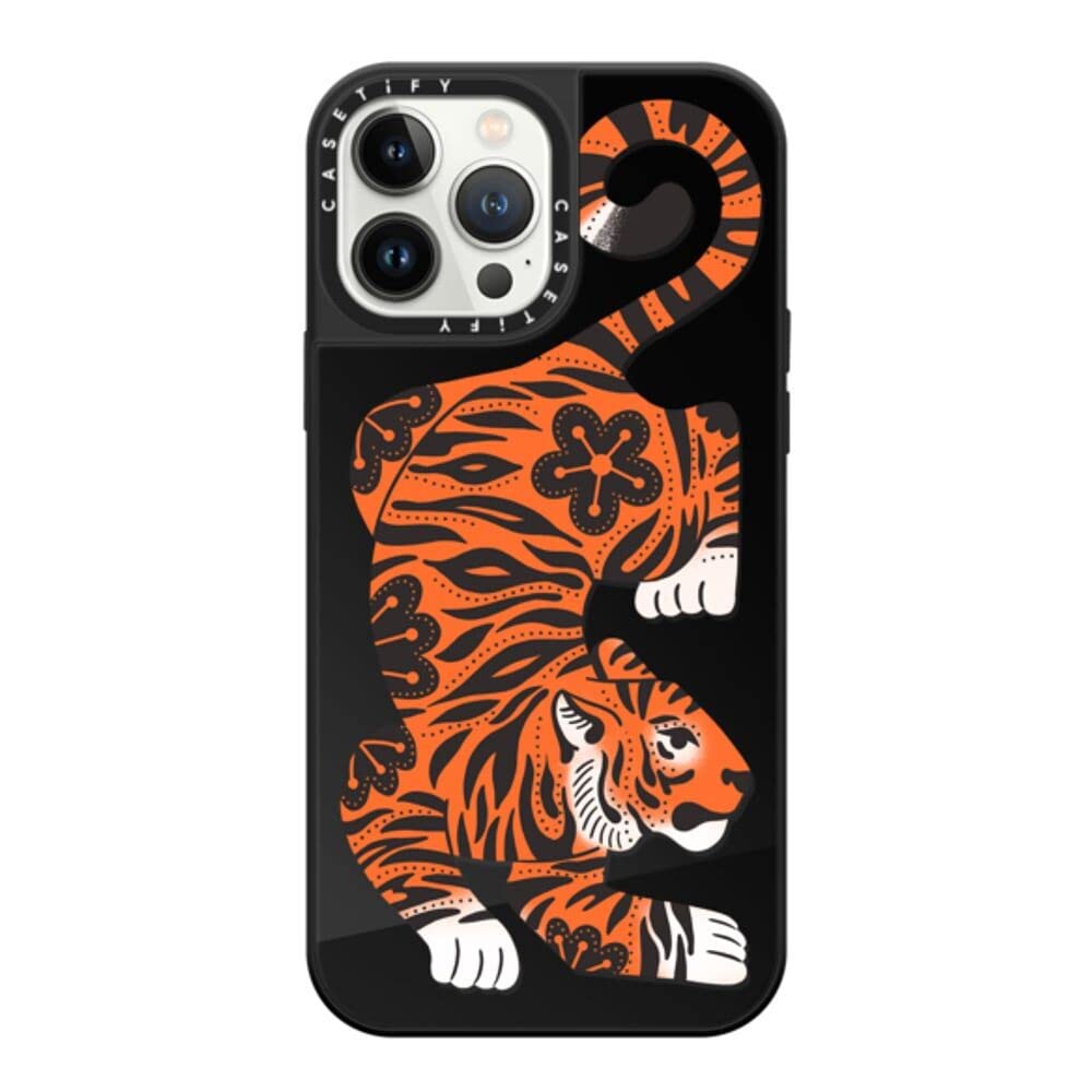 CASETiFY Mirror Case for iPhone 13 Pro Max Compatible with Magsafe - Fierce Tiger - Black on Black