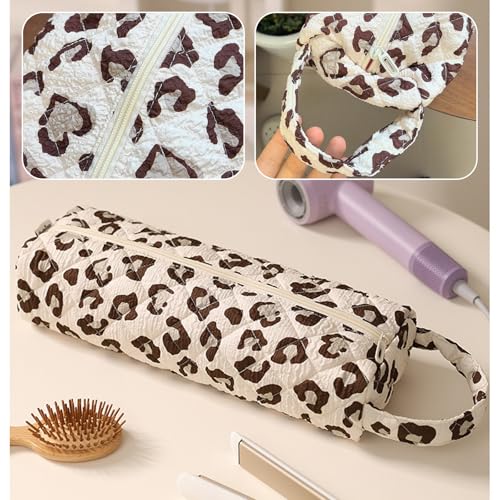 KASESSS Leopardenmuster Reisetasche für Haartrockner, Glätteisen, Tragbare Tasche für Lockenstab, Leicht Reise Tasche für Haarstylinggeräte, Kosmetiktasche Haartrockner Airwrap Tasche, Reiseorganizer