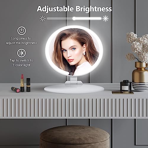 Wrsngh Travel Makeup Mirror With Lights, Vanity Mirror With 3 Color Lighting Modes, Rechargeable 2000Mah Batteries, Portable Lighted Makeup Mirror, Adjustable Brightness, Touch Control, Gifts For Her #TOP2