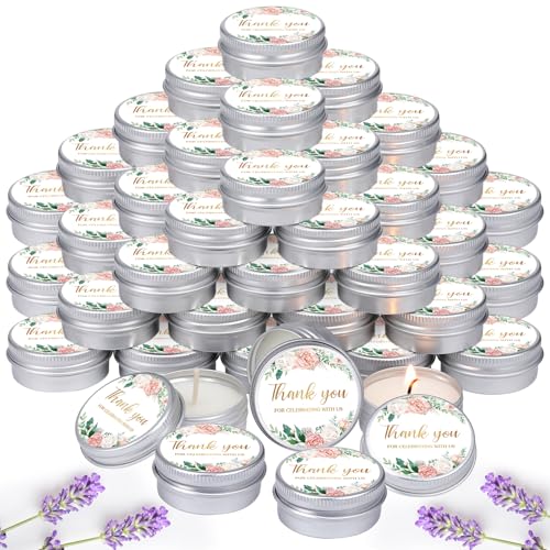MTLEE 50 Pcs Pink Floral Wedding Candles Gift Favors for Guests 1 Oz Lavender Scented Soy Wax Aromatherapy Candle Favors for Bridal Shower Rustic Wedding Party Guests(Boho Floral)