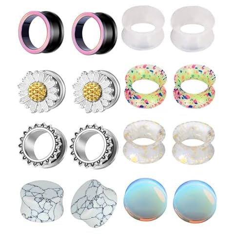 TIANCI FBYJS 8 Pairs Stainless Steel Ear Gauges Tunnels Plugs Flesh Expander Earring Silicone Glass Piercing Strecher Set for Women Men 2G-5/8 G 16mm Cover