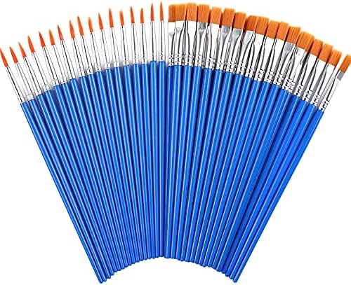 60 Pcs Paint Brushes,Round Flat Small Brush Bulk for Detail Painting