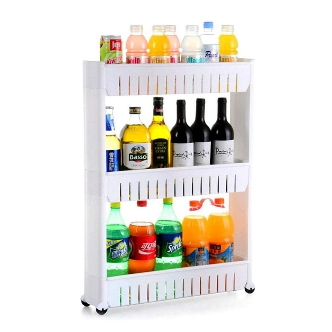 RENARSH Plastic 3 Tier Space Saving Storage Organizer Slim Rack Shelf with Wheels,Slim Slide Out Kitchen Trolley Rack Holder Storage Organizer for Kitchen, Bathroom (White)-image-49