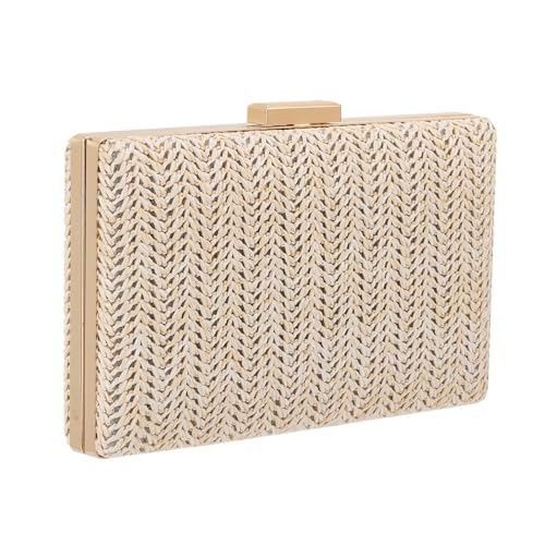 EVEOUT Clutches de Paja para Mujer Bolso de Boda Fiesta con Cadena Bolsos Bandolera de Rafia Tejido para Playa Vacaciones