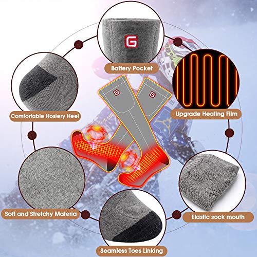 Autocastle Women Girls Battery Socks Rechargeable Electric Heated Socks,Battery Heat Insulated Socks Kit Winter Warm Thermal Heating Socks,Cold Weather Battery Sock Ski Hunt Bike Foot Warmer,Grey #TOP6