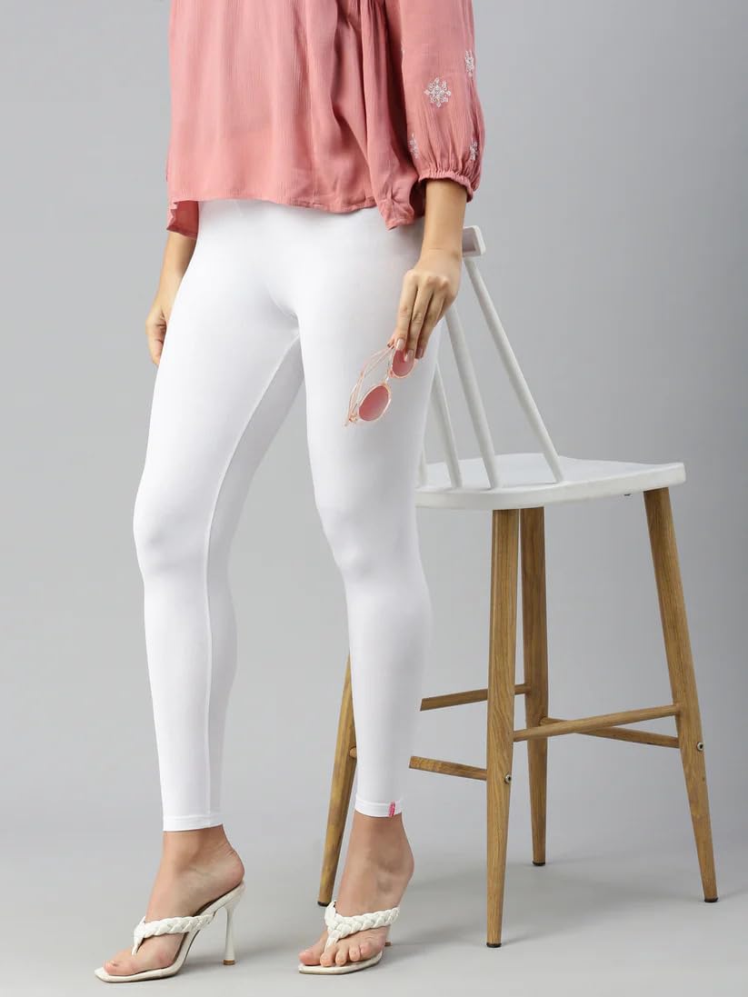 Women's White Ankle Length Leggings, Slim Fit, Elasticated Waist, Everyday Wear-picture-26