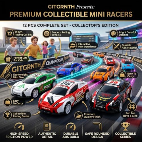 Image of GITGRNTH 4 Pic Mini Die Cast Pull Back Cars for Kids Age 3+ | Metal Racing Car Toys, Friction Powered Vehicle Set, For Boys and Girls, Birthday Gifts