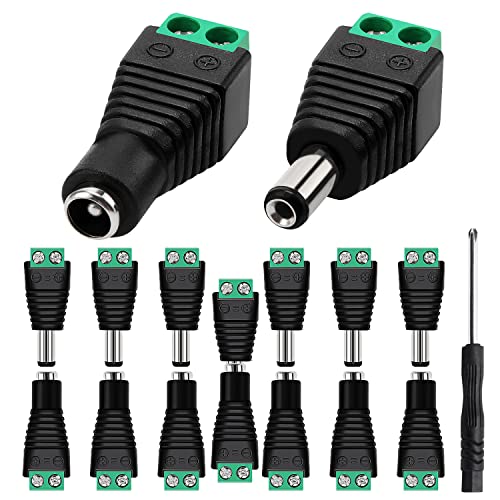 KUOQIY 7 Pares 5.5mm x 2.1mm DC Conector de Enchufe Adaptador Macho y Hembra, 12V Macho y Hembra Jack Conector Adaptador de Enchufe, para CCTV Cámara de Seguridad LED Strip