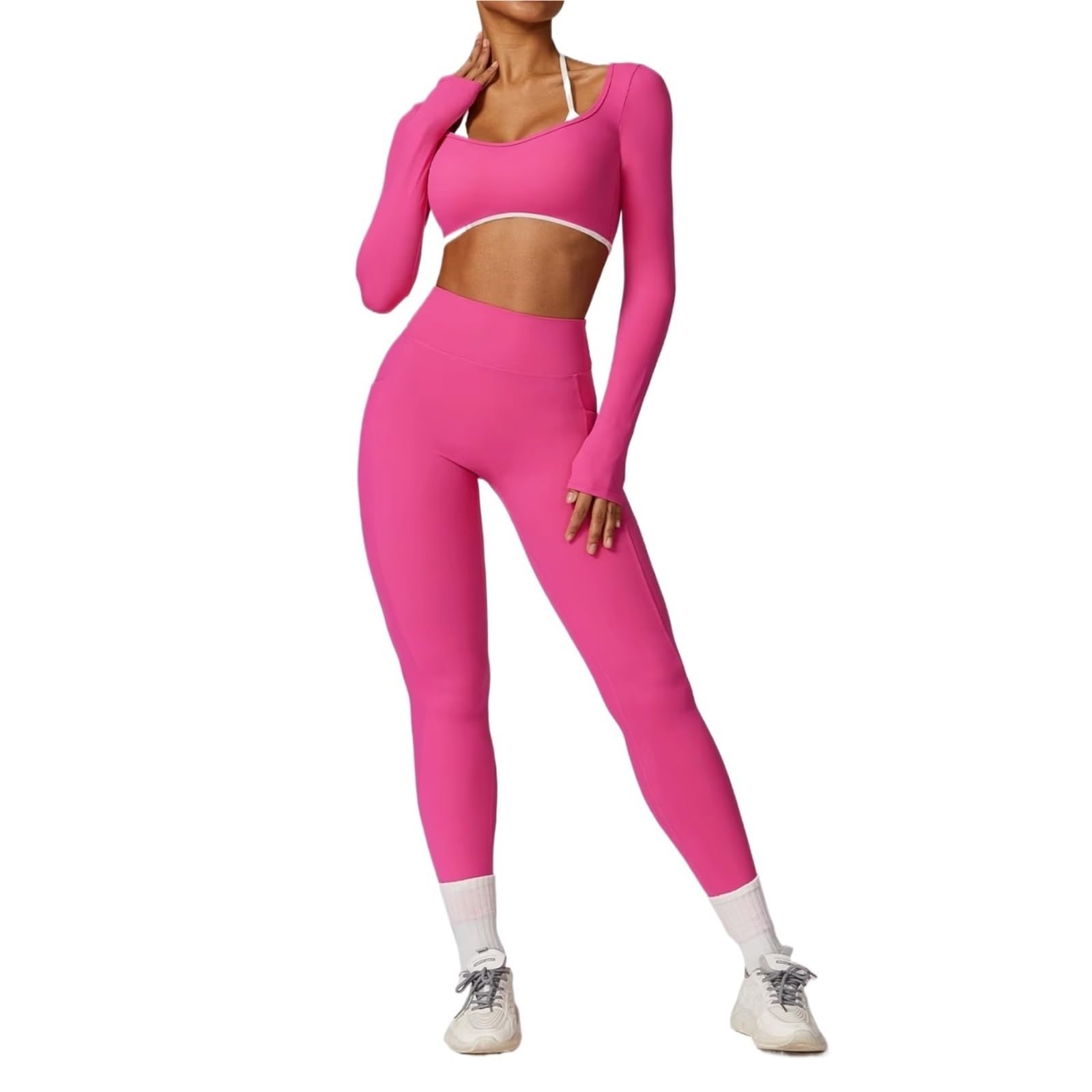Completo yoga Set da yoga 2 pezzi push up abbigliamento sportivo leggings palestra reggiseno fitness crop top tute sportive a maniche lunghe per lo sport