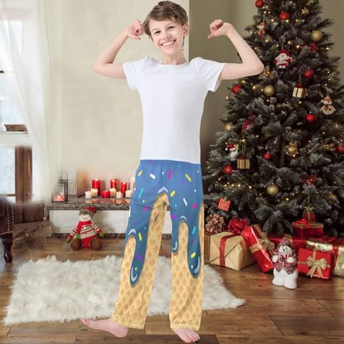 Boys' Pants Ice Cream Drip Blue Joggers Elastic Long Bottoms Trousers Sweatpants with Pockets Size 6-142