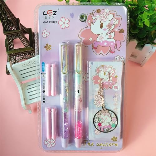 Image of Crackles Cute Unicorn Glittery Fountain Pen Set With Book Mark For Girls Stationery Writing Set For Kids (2 Pens, 4 Refills and 1 Bookmark)- Multi Color (Pack of 10)