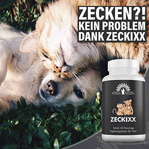 Adema Natural® ZECKIXX - Zeckentabletten für Hunde und Katzen - Zeckenschutz Katze - 60 Presslinge - Natürliche Formel für Tiere - Ohne künstliche Zusätze
