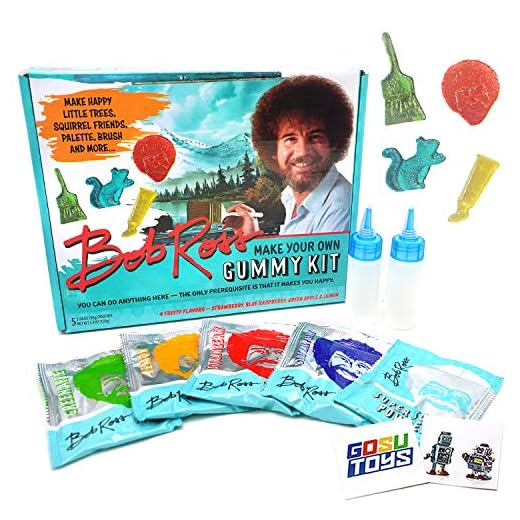 Bob Ross Make Your Own Gummy Kit - DIY Candies - 4 Fruity Sour Flavors - Strawberry, Blue Raspberry, Green Apple, Lemon with 2 Gosutoys Stickers