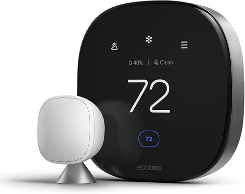 ecobee Termostato inteligente prémium con sensor inteligente y monitor de calidad del aire, termostato Wifi programable, funciona con Siri, Alexa,