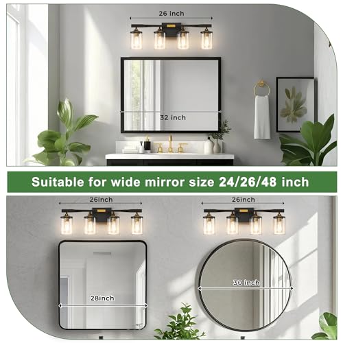 Image of DORESshop 4-Light Bathroom Vanity Light, Black and Gold Bathroom Light Fixtures Over Mirror, Modern Vanity Lights for Hallway Bedroom Living Room