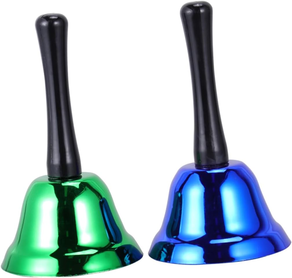 2Pcs Handheld Metal Bell Christmas Ring Bells Green Blue for Holiday Decor Call Celebration for Parties Schools and Home Use