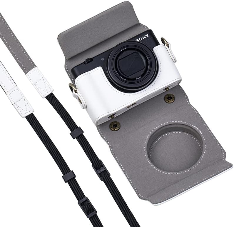 Miniatura 5 de Premium PU cuero FullBody cámara caso bolsa cubierta para Sony ZV-1 ZV1 con correa para el cuello (blanco)
