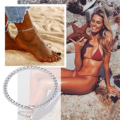 U7 Stainless Steel Ankle Bracelets For Women Men Solid Curb Chain For Ankle Minimalist Barefoot Jewelry Length 8.5" With 2 Inch Extender Anklets #TOP1