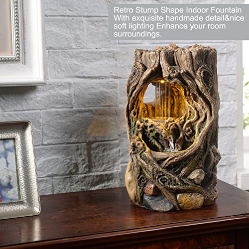 GOSSI Indoor Fountain Beautiful Stump Water Fountain Relaxation Raindrop Fountains Meditation Desk Fountain Artistic Waterfall Fountains Home/Office Decor(22013)