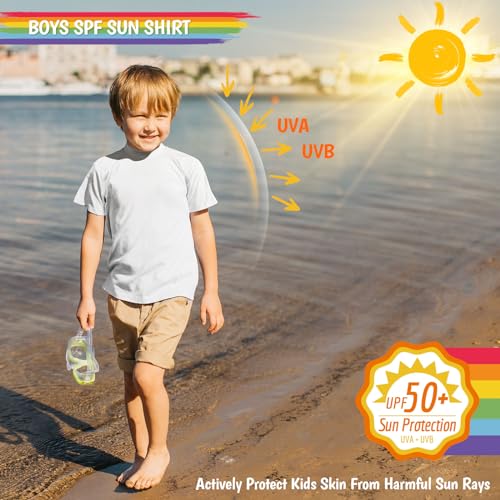 Image of Boy's UPF 50 Rash Guard Swim Shirts Short Sleeve Sun Protection SPF Fishing Surfing Water Beach Shirts Quick Dry