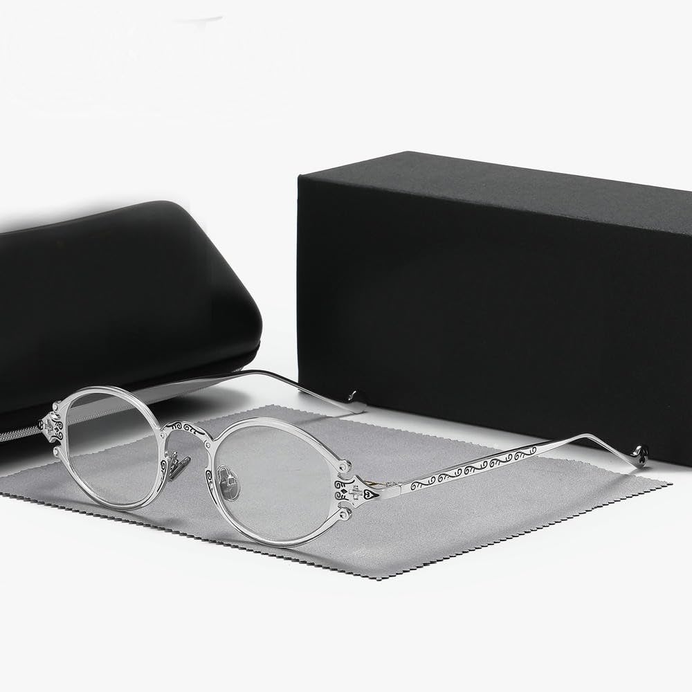 ZBDZSW okulary retro steampunk gotyckie owalne metalowe oprawki rzeźbione proste okulary