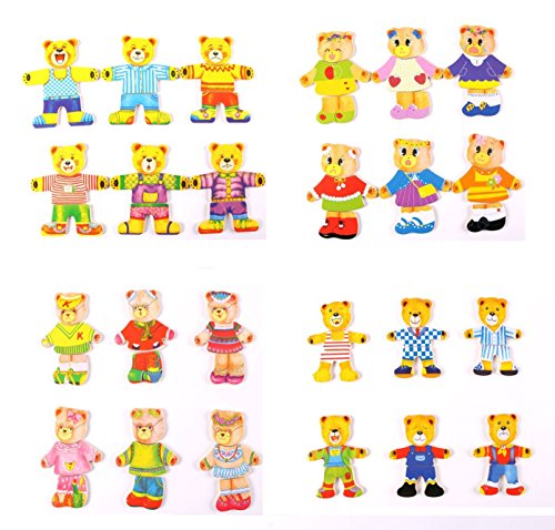 Lewo Wooden Jigsaw Puzzle Girls Educational Toys Bear Family Dress Up Games for Kids 72 Pieces