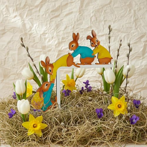 YIEUR Türrahmen deko Ostern Holz，Osterhase türdeko mit Klebepunkte Runde，16x12cm Beidseitige Druck Osterhasen Figur Ornament Dekoration für Osterfest Geschenk Tür Home Wand