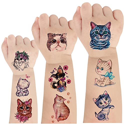 Tatuajes Temporales Hojas Grandes Gatos para Niñas y Niños, Calcomanías Impermeables Pegatinas, Tatuajes para Cumpleaños Party, Regalos para Niños