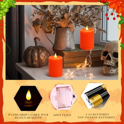 Image of Retisee 3 x 4 Inch LED Candles with Remote Timer Flickering Real Wax Battery Operated for Home Decor (Orange,4 Pcs)