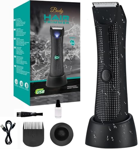 Body Hair Trimmer Men - Pubic Hair Trimmer with Ceramic Blade Heads, Ball Shaver for Private Parts with LED Light & Display, Body Shavers Groomer IPX7 Waterproof for Wet/Dry Use