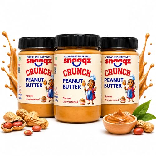 Image of SNAAQZ High Protein Crunchy Peanut Butter Combo - 1.5kg (500gm x 3) | 30g Protein | Unsweetened & Pure Roasted Peanuts | Gluten-Free, No Added Sugar, Healthy Nut Butter Spread
