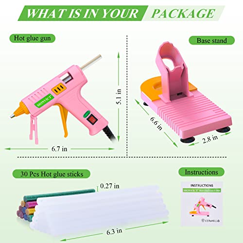 Image of MONVICT Pink Hot Glue Gun Kit, Mini Glue Gun with Suction Cups Stand Anti Stick Silicone Mat, Hot Melt Glue Gun with Fine Tip & 30 Glue Sticks, On /Off Switch Design for DIY, Craft, Home School Project