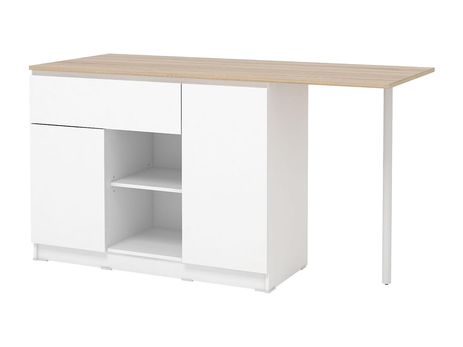 Vente-unique - Isola centrale da cucina con 2 ante, 1 cassetto e 2 nicchie Bianco e le chiaro - TUNORI
