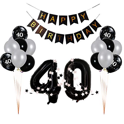BALONAR 40 inch Jumbo Black Foil Balloons for 40th Birthday Party Decoration Happy Birthday Banner Latex Balloons for Birthday Party Supplies (Number40)