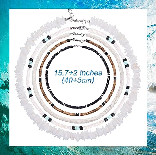 FIRAZIO 5pcs Puka Shell Necklace - Summer Beach Surfer & Hawaiian Necklace for Men & Women - White Beach Jewelry4
