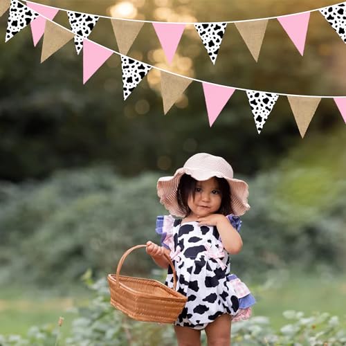 Western Cowgirl Pennant Banner Flag Burlap Pink Cow Triangle Fabric Bunting Streamer for Western Cowgirls Birthday Baby Shower Derby Day Farm Animals Yee Haw Wild West Party Decorations Supplies by pinkblume - Image 7